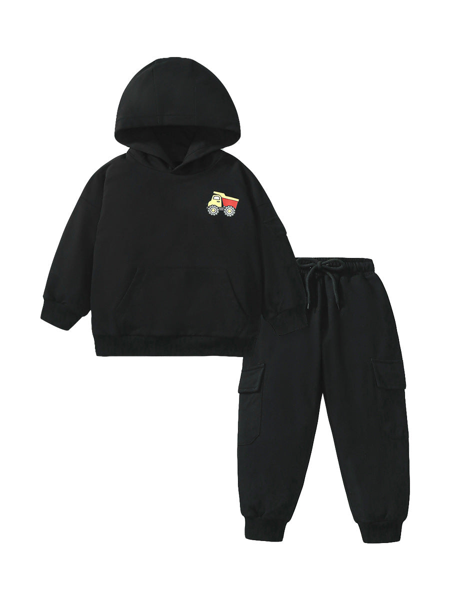 High Quality Spring And Autumn Boys Truck Logo Long Sleeves Top Pullover Hoodie And Pants Clothing Set-0