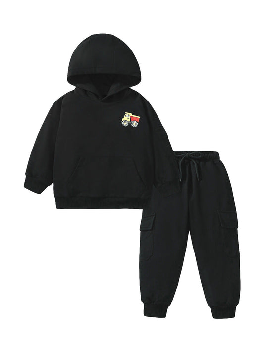 High Quality Spring And Autumn Boys Truck Logo Long Sleeves Top Pullover Hoodie And Pants Clothing Set-0