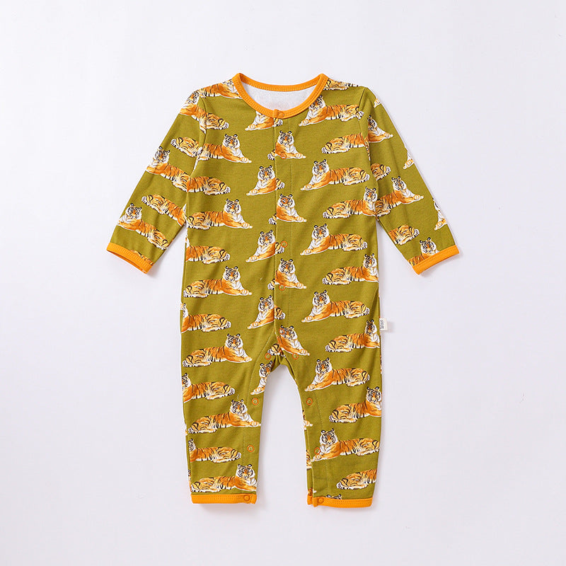Baby Animal Print Pattern Full Button Design Cotton Romper