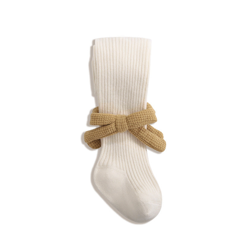 Baby Girls Kids Solid Color Striped Pattern Design Knitting Bows Pantyhose