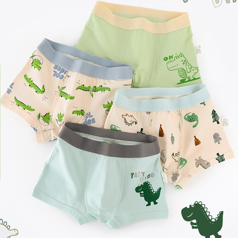 Boys’ Cartoon and Striped Printed Boxer Shorts Breathable Underwear Set