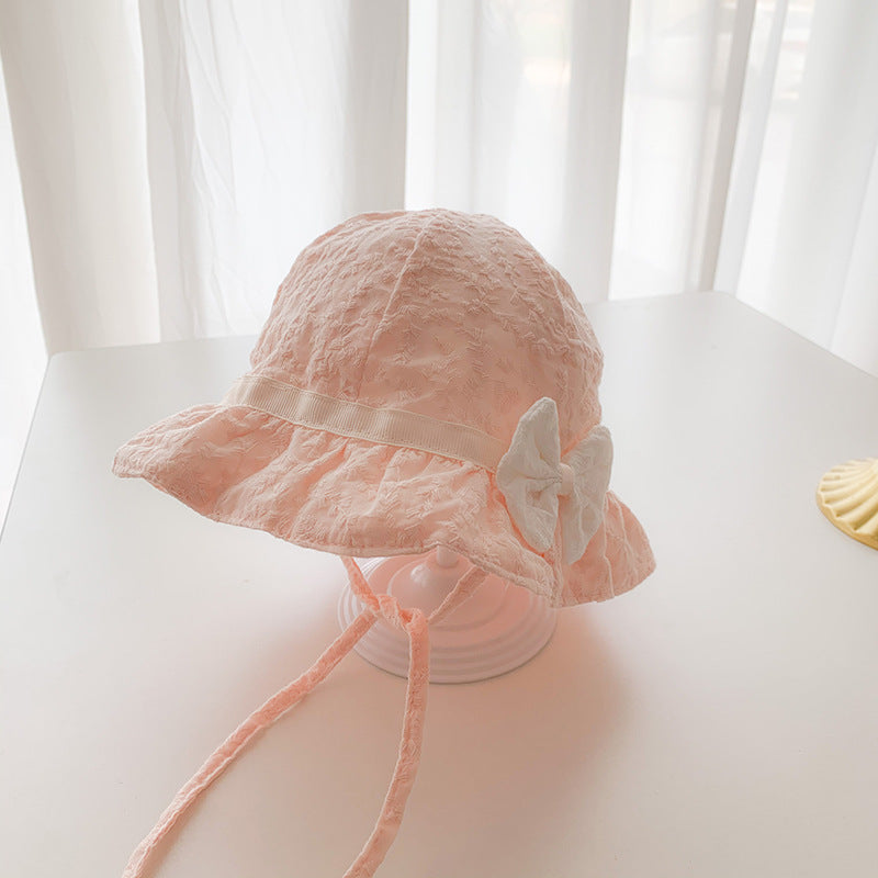 Baby Embroidered Pattern Solid Color Sunshade Hats With Bow Decoration