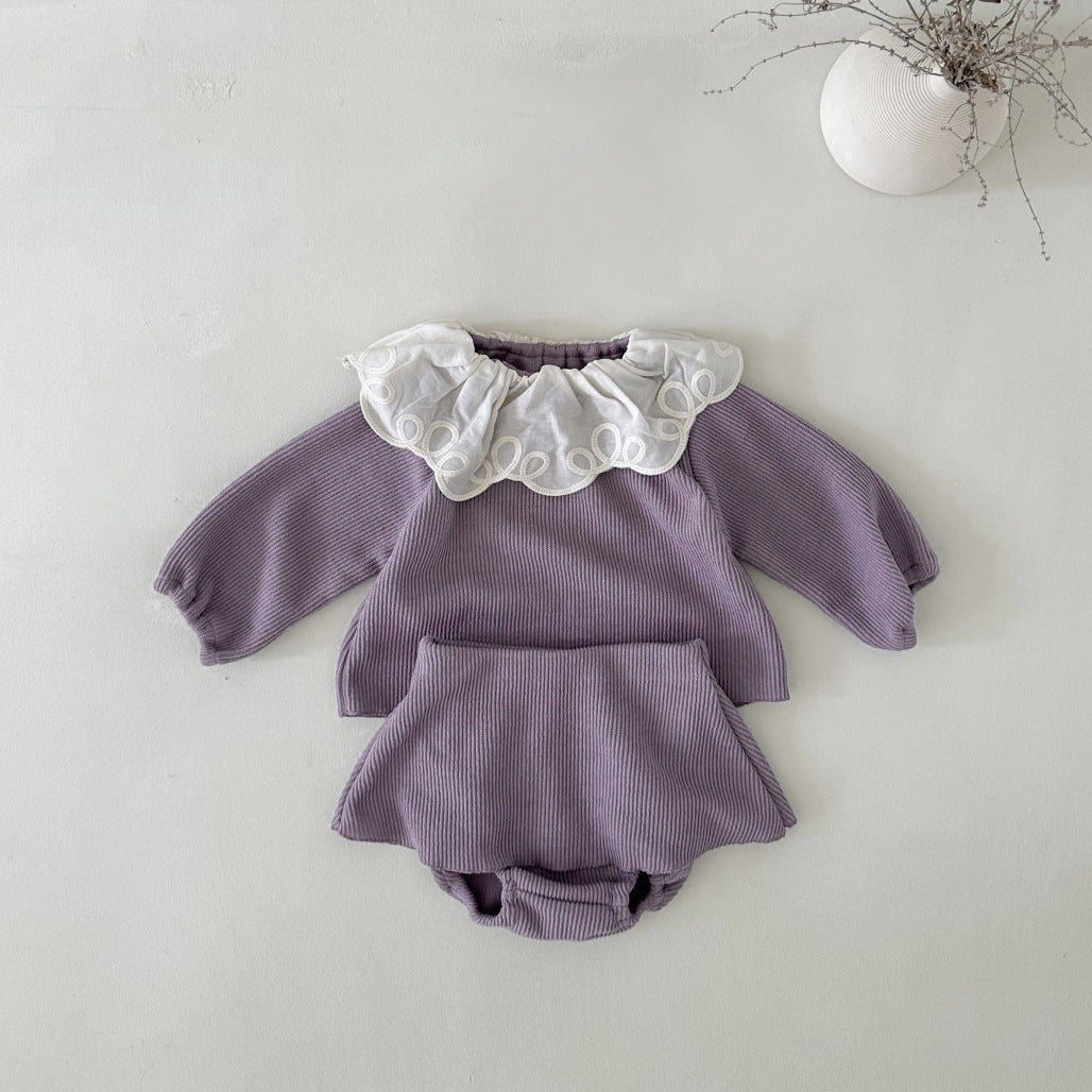 Baby Girl Laces Round Collars Long Sleeves Two Pieces Sets
