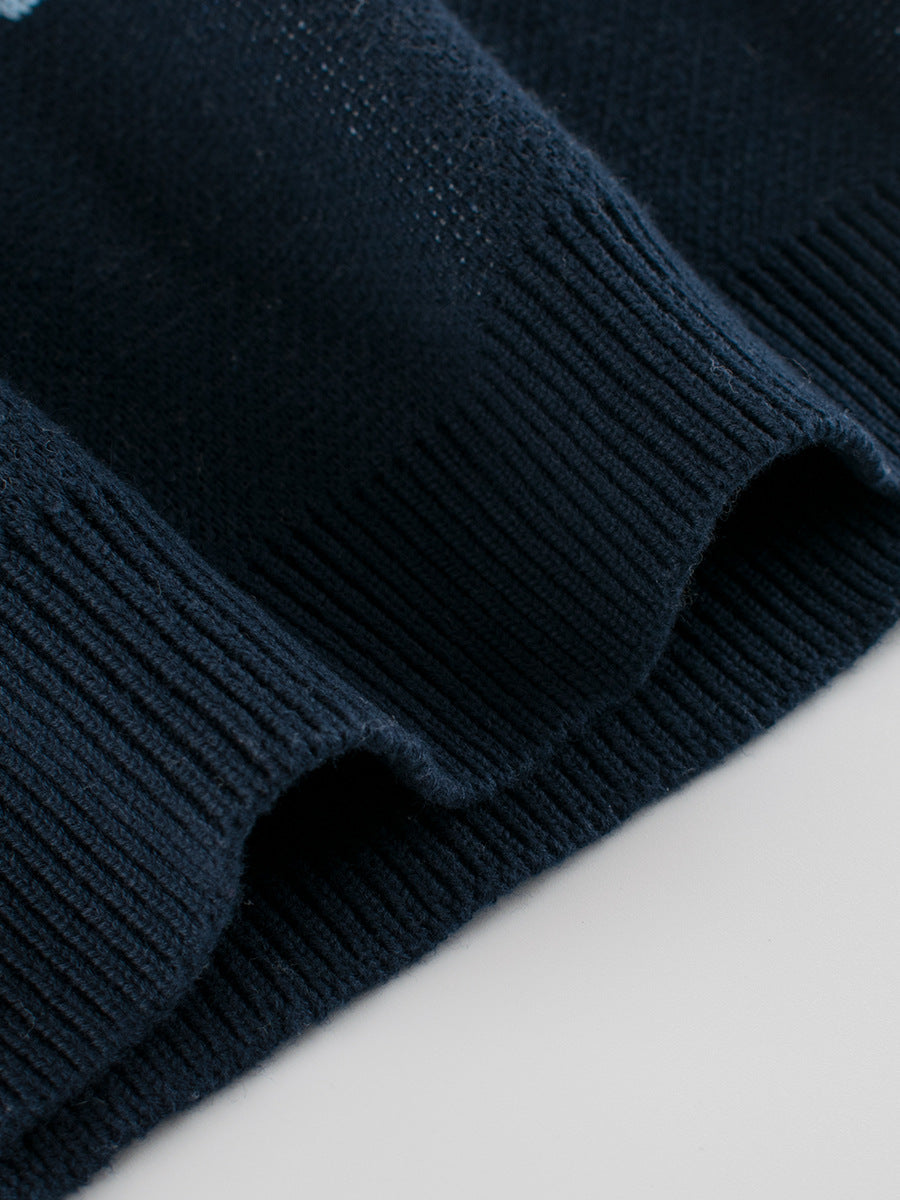 Baby Boy Kids Color Patchwork Crew Neck Long Sleeves Knitwear Pullover