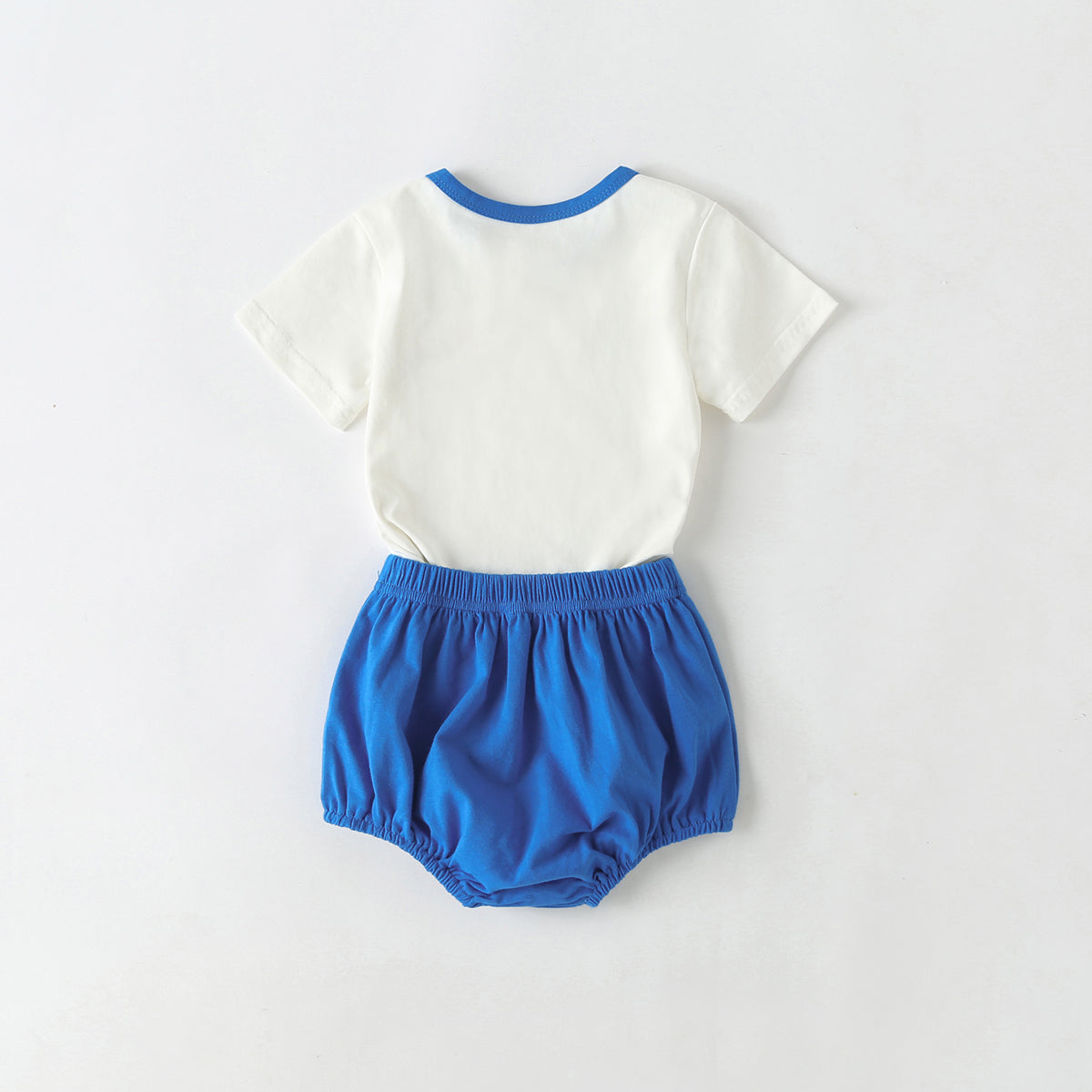 Baby Cartoon Dinosaur Pattern Contrast Neck Tee Combo Solid Shorts Sets