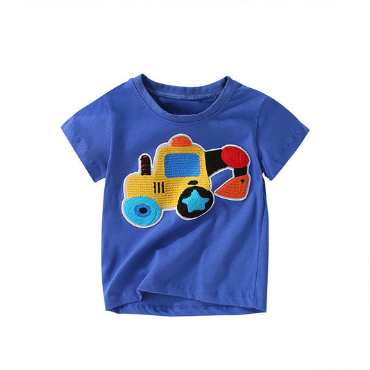 Boys’ Cartoon Digger Pattern Short Sleeves T-Shirt In European And American Style For Summer-0