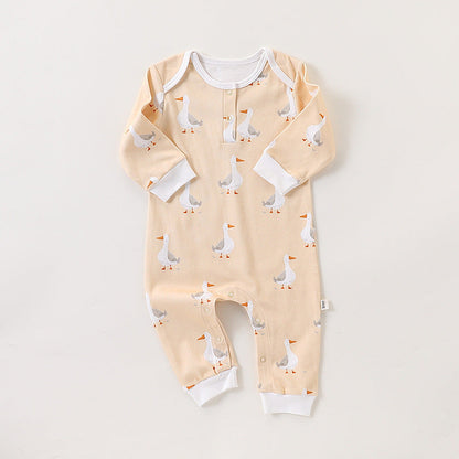 Autumn and Spring Arrival Baby Unisex Simple Animals Cartoon Pattern Long Sleeves Rompers-4