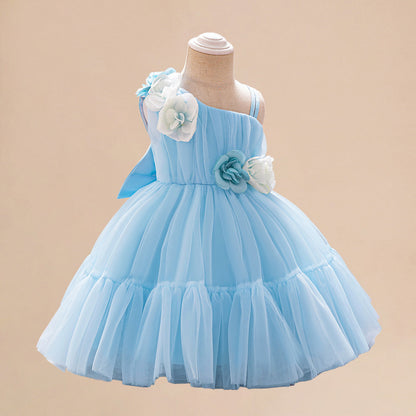 Summer Baby Kids Girls Princess Sleeveless 3D Flowers Birthday Tulle Dress