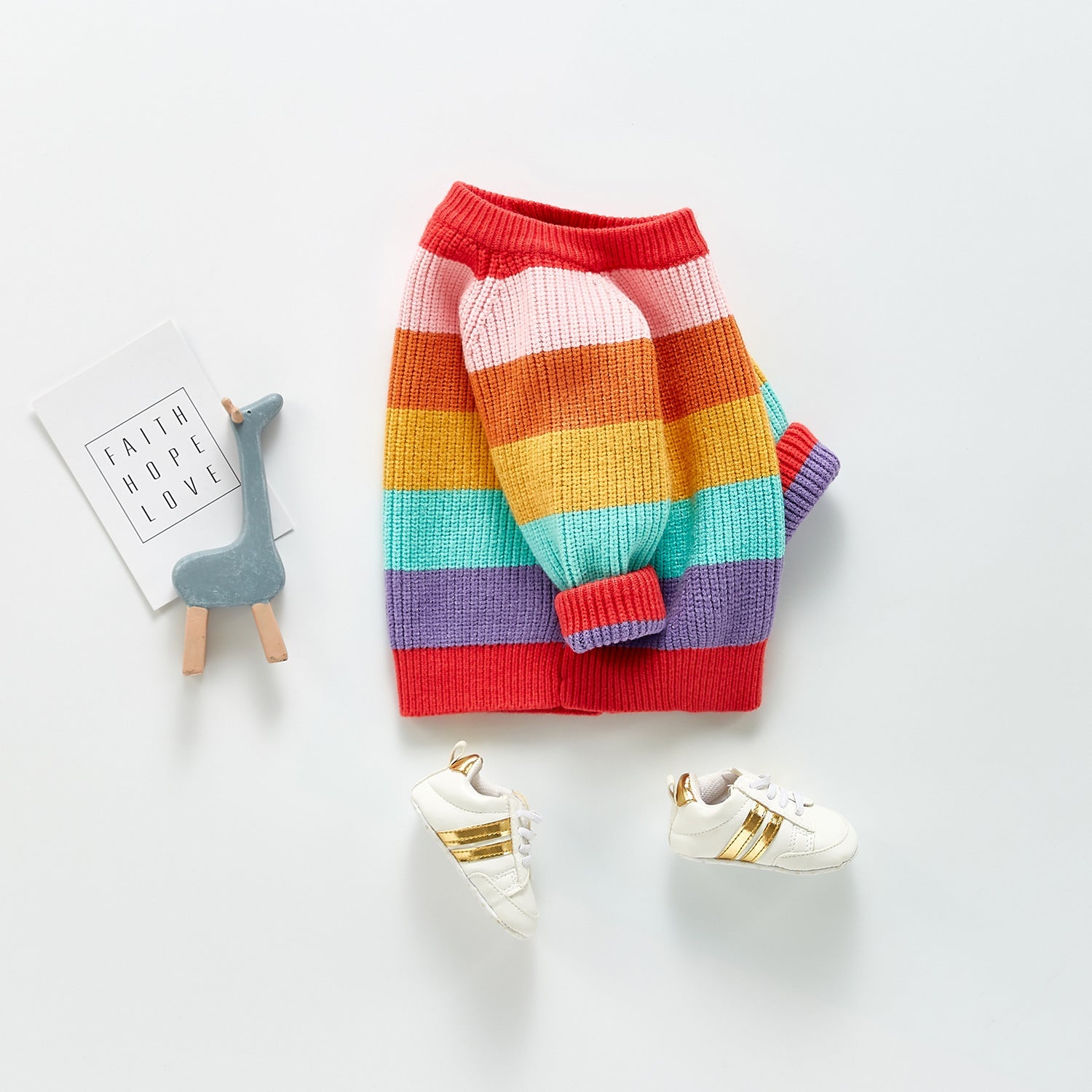 Baby Rainbow Pattern Pullover Long Sleeve Knitwear Sweater