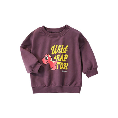 Baby Dinosaur And Letter Print Pattern Casual Cotton Hoodie