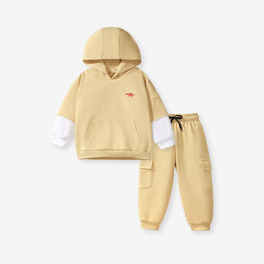 Spring And Autumn Boys Color Patchwork Long Sleeves Top Hoodies And Pants Clothing Set-1