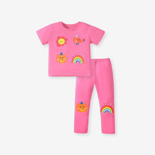 Girls Cartoon Print T-Shirt And Pants Set