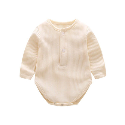 Baby Solid Color Ruffle & Buttoned Design Long-Sleeved O-Neck Onesies-8