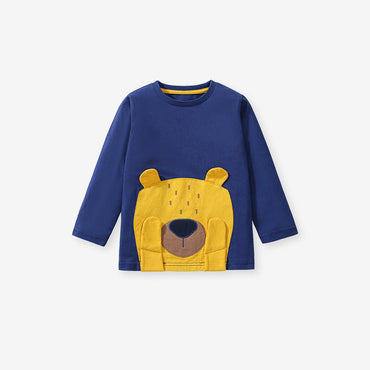 Arrival Autumn Kids’ Shy Teddy Cartoon Pattern Appliqué Embroidery Long Sleeves T-Shirt In European And American Style-1