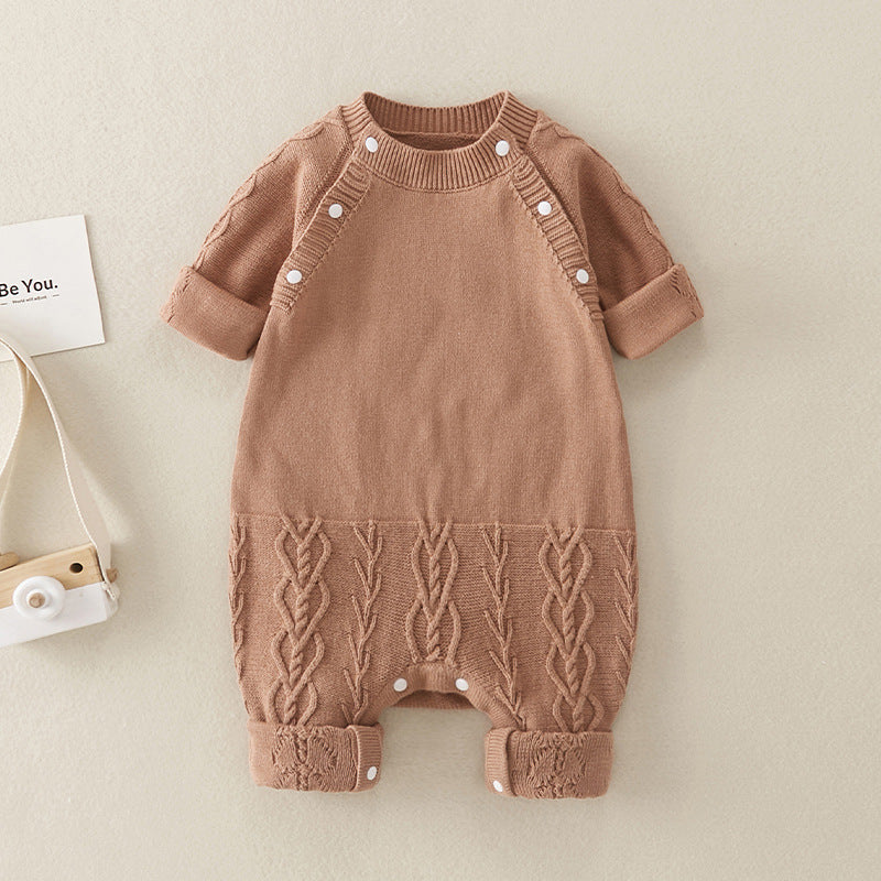 Brown Solid Color Knitted Quality Soft Romper