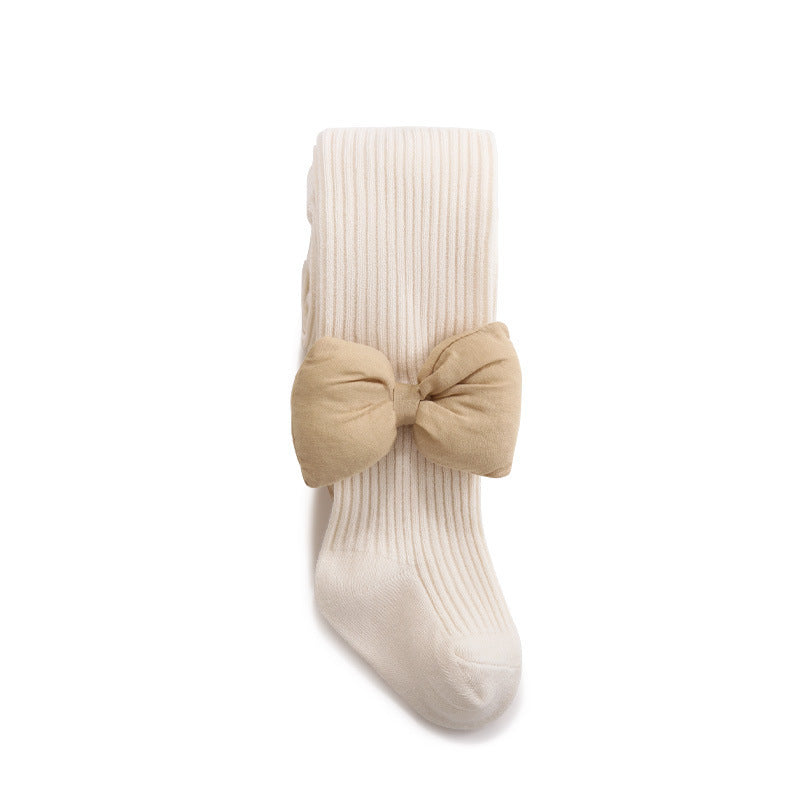 Baby Girls Kids Solid Color Striped Pattern Design Double Thick Bows Pantyhose