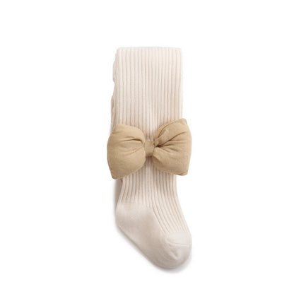 Baby Girls Kids Solid Color Striped Pattern Design Double Thick Bows Pantyhose