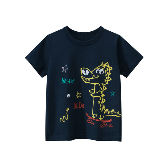 Boys’ Cartoon Dinosaur And Letters Pattern T-Shirt In European And American Style