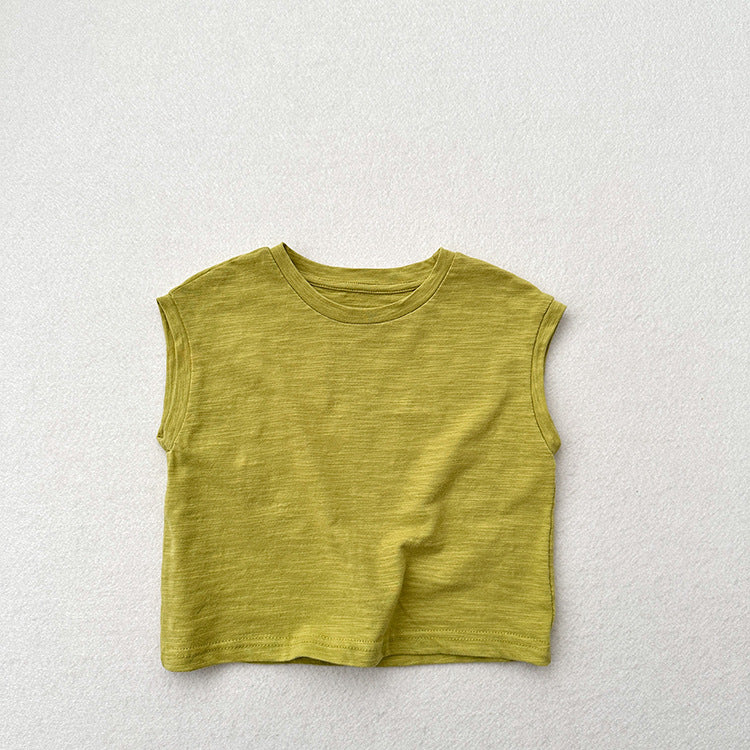 Kids Unisex Crew Neck Sleeveless Thin Solid Color Top Vest