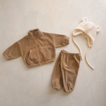 Baby Unisex Jacquard And Solid Two Kinds Fashion Thick Warm Two Pieces Sets