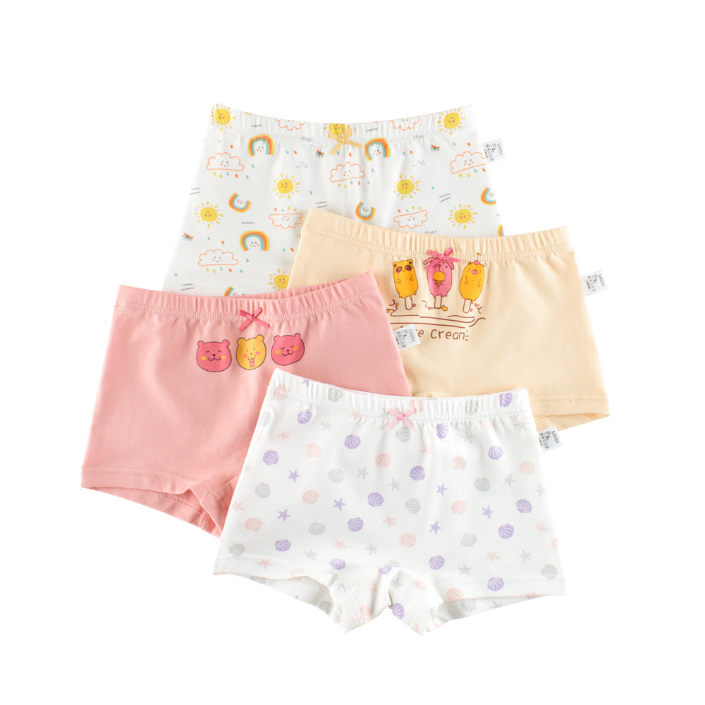 Girls’ Cartoon Printed Boxer Shorts Breathable Underwear Set