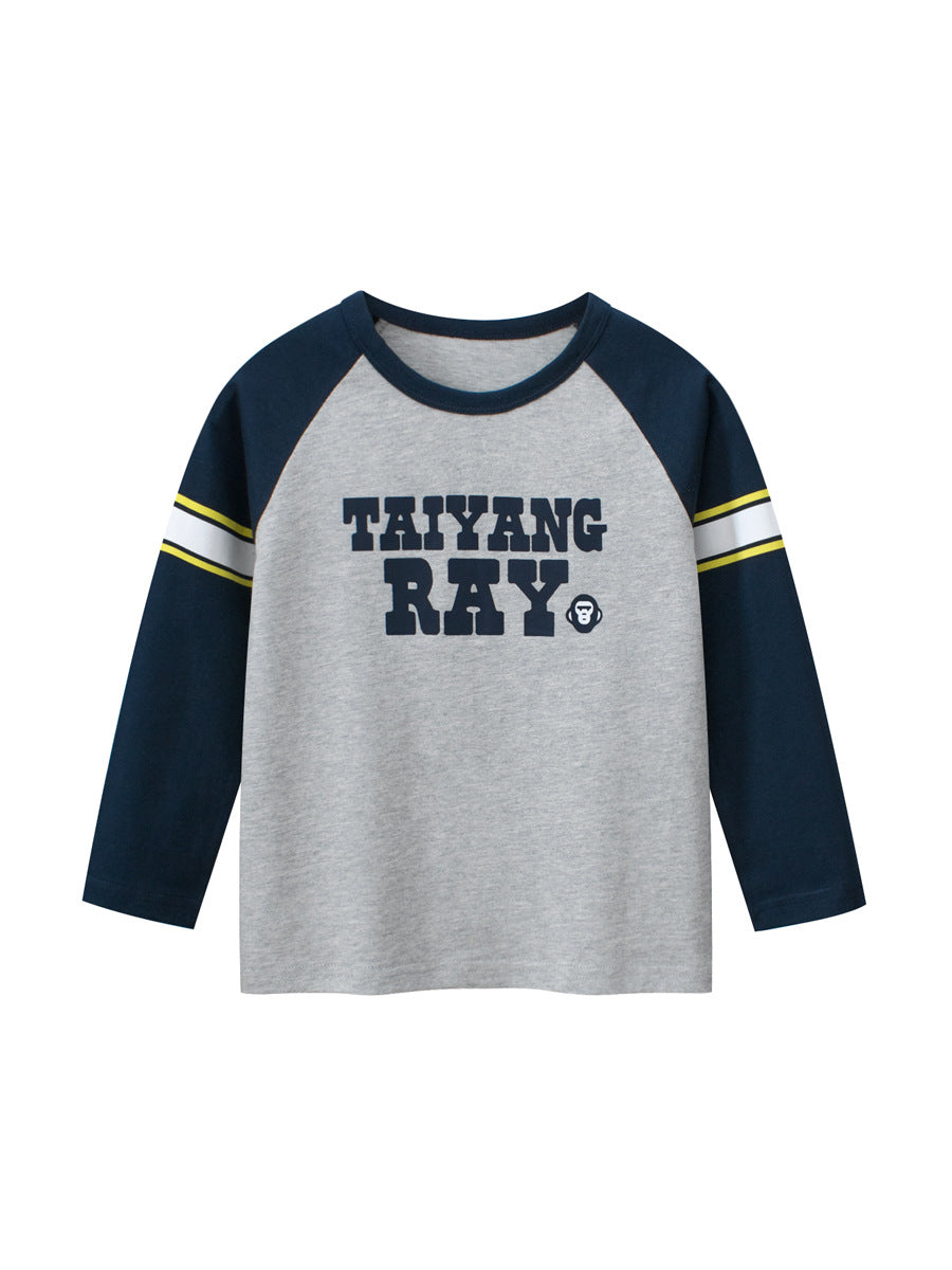Autumn Baby Boys Letters Print Striped Long Sleeves Crew Neck Base Top Shirt-0