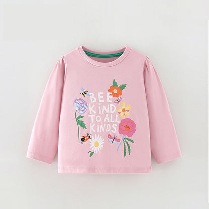 Girls Cartoon Insects And Flowers Printing Pattern Comfy Cotton Top Shirt