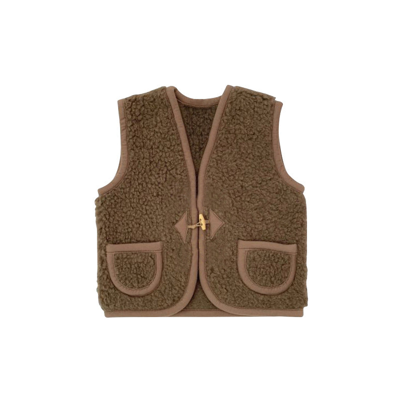 Baby Solid Color Vintage Style Sleeveless Wool Jacket Coat-6