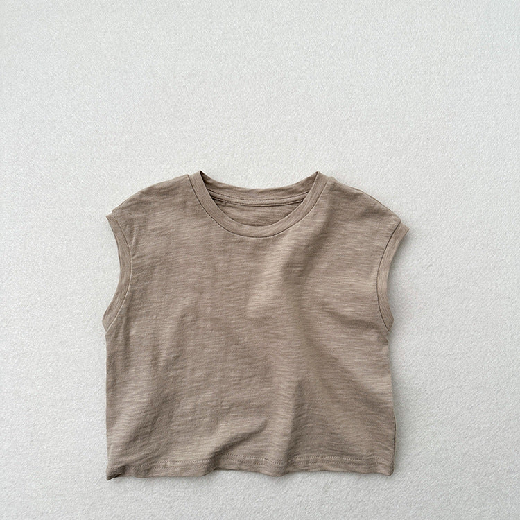 Kids Unisex Crew Neck Sleeveless Thin Solid Color Top Vest