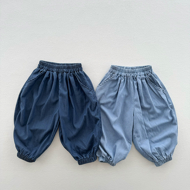 Summer Arrival Modern Casual Unisex Blue Denim Elastic Waistband Lantern Pants-0