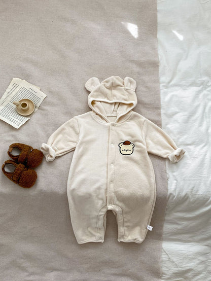 Baby Unisex Cute Little Bear Head Design Long Sleeve Romper With Hat In Winter