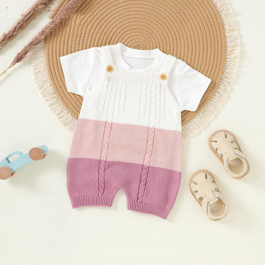 Baby Colorblock Pattern Sling Knitwear Summer Romper