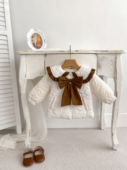 Baby Girl Bow Tie Design Thickened Long Sleeves Cardigan Coat-5