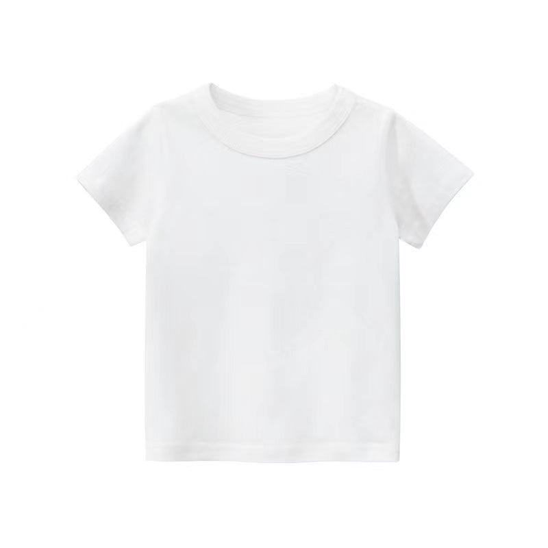 Baby Kids No Pattern Solid Color Short-Sleeved Tops In Summer Outfit Wearing-9