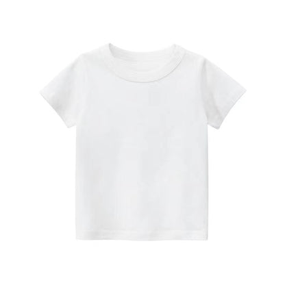 Baby Kids No Pattern Solid Color Short-Sleeved Tops In Summer Outfit Wearing-9