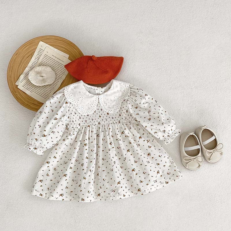 Baby Girl Floral Pattern Doll Neck Onesies & Dress