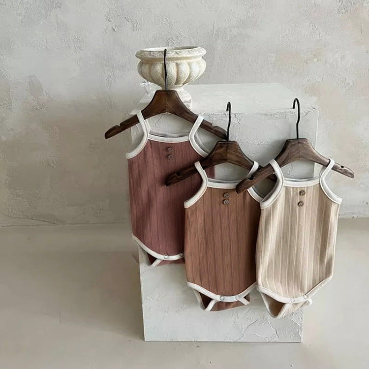 Baby Boy And Girl Solid Color Sling Crotch Onesies In Summer