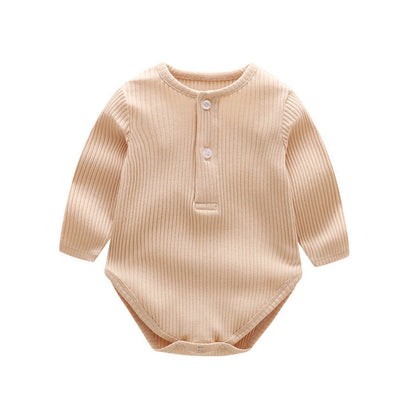 Baby Solid Color Ruffle & Buttoned Design Long-Sleeved O-Neck Onesies-5