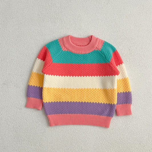 Baby Girl Rainbow Strips Knitting Pullover Sweater