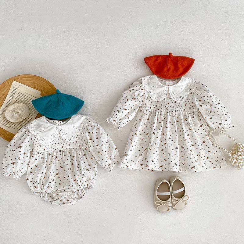 Baby Girl Floral Pattern Doll Neck Onesies & Dress