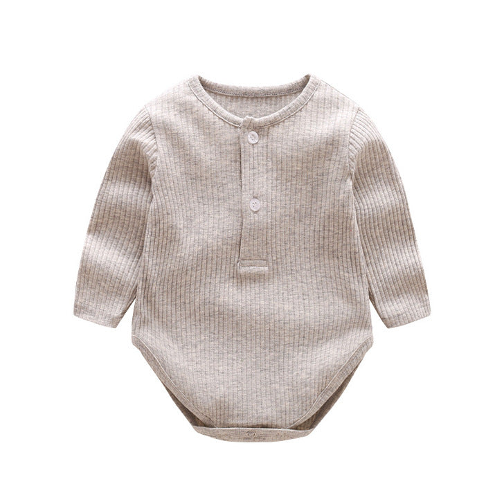 Baby Solid Color Ruffle & Buttoned Design Long-Sleeved O-Neck Onesies-6