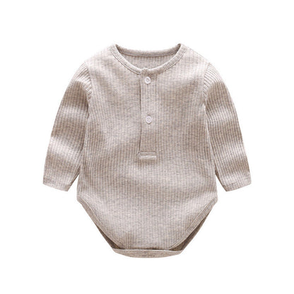 Baby Solid Color Ruffle & Buttoned Design Long-Sleeved O-Neck Onesies-6