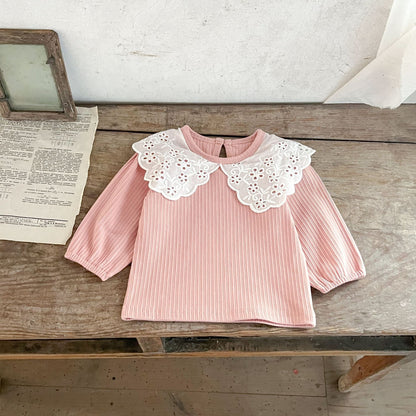 Spring Baby Kids Girls Hollow-Out Collar Top And Flared Pants Clothing-8