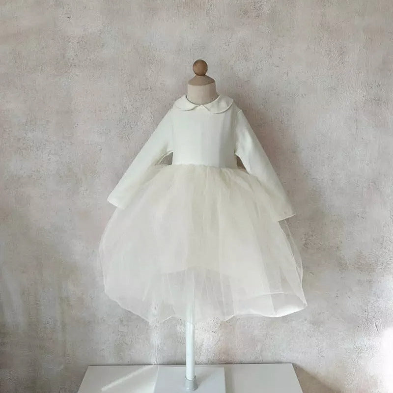Baby Solid White Mesh Princess Formal Dress