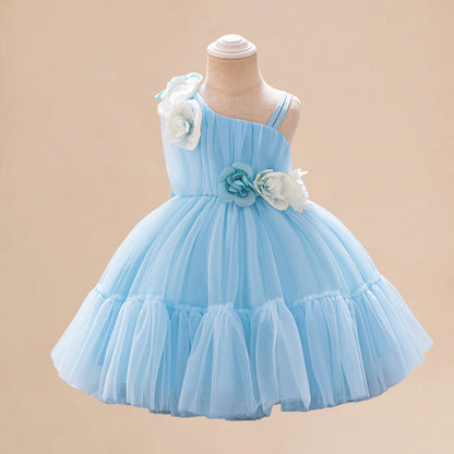 Summer Baby Kids Girls Princess Sleeveless 3D Flowers Birthday Tulle Dress