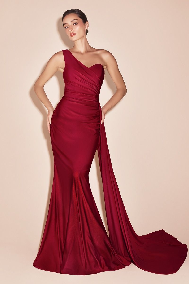 Modern Lustrous One Shoulder Satin Mermaid Gown for Prom - CDPT004-6