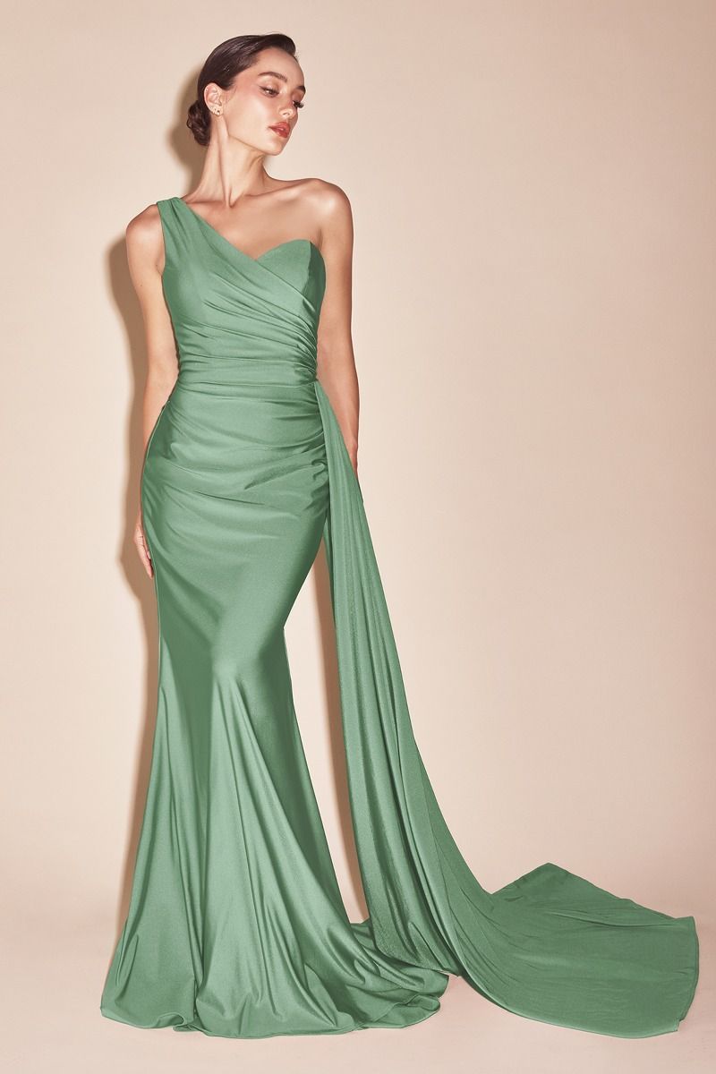 Modern Lustrous One Shoulder Satin Mermaid Gown for Prom - CDPT004-0