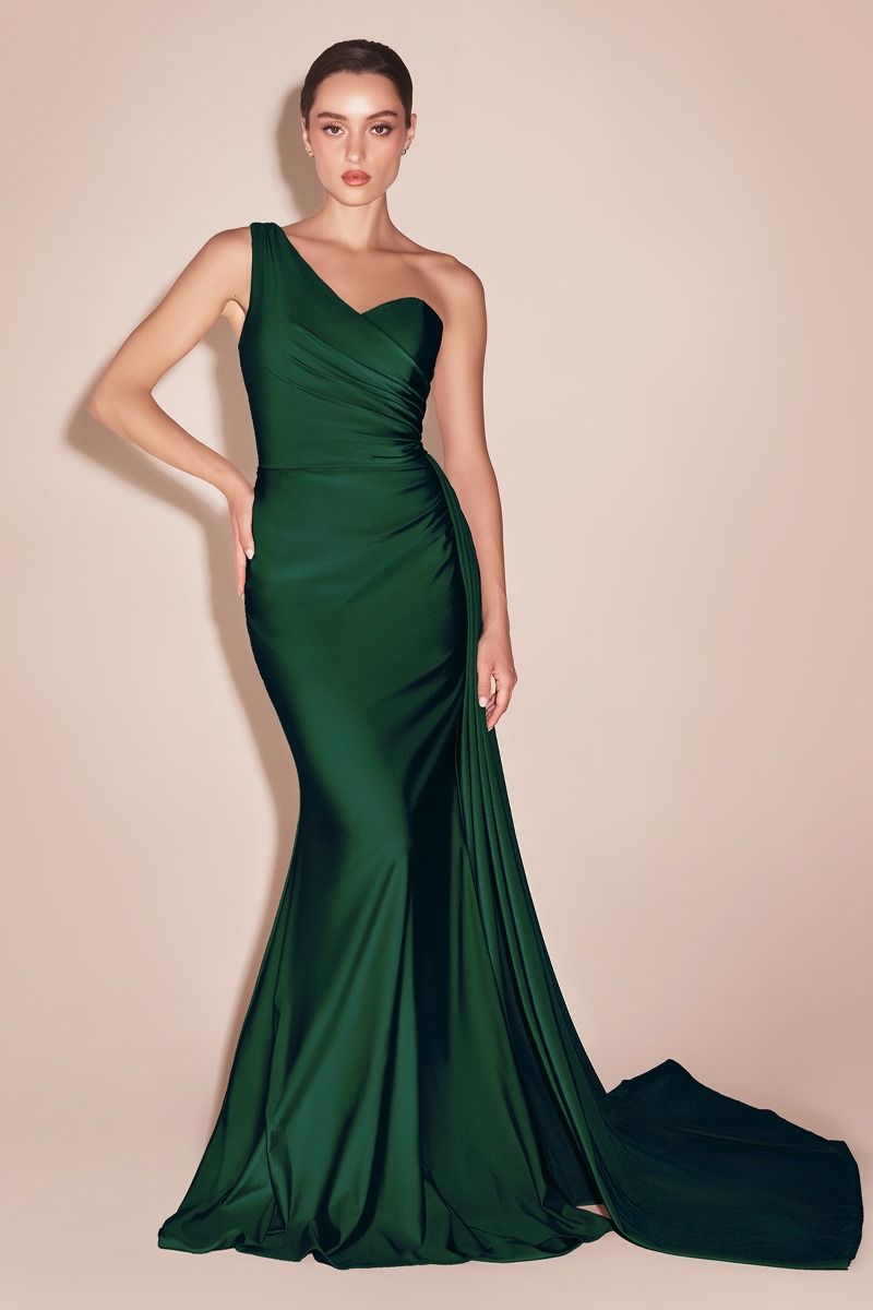Modern Lustrous One Shoulder Satin Mermaid Gown for Prom - CDPT004-9