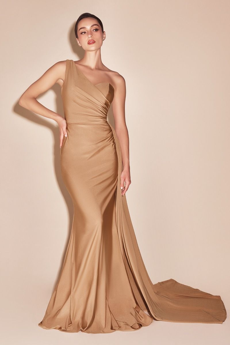 Modern Lustrous One Shoulder Satin Mermaid Gown for Prom - CDPT004-2