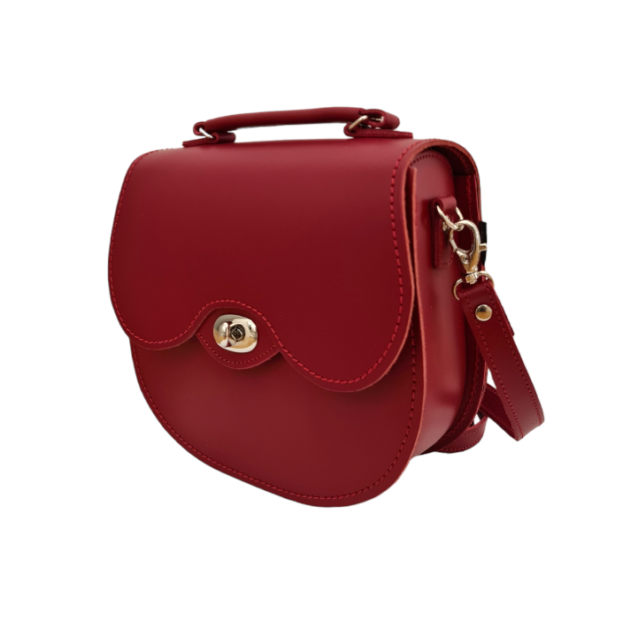 Handmade Leather Twist Lock Saddle Bag - Red-2